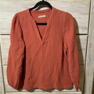 Marine Layer Copper Orange V-Neck Long Sleeve Top - Small